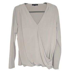 NWOT Banana Republic Mock Wrap Gray Blouse Sz M